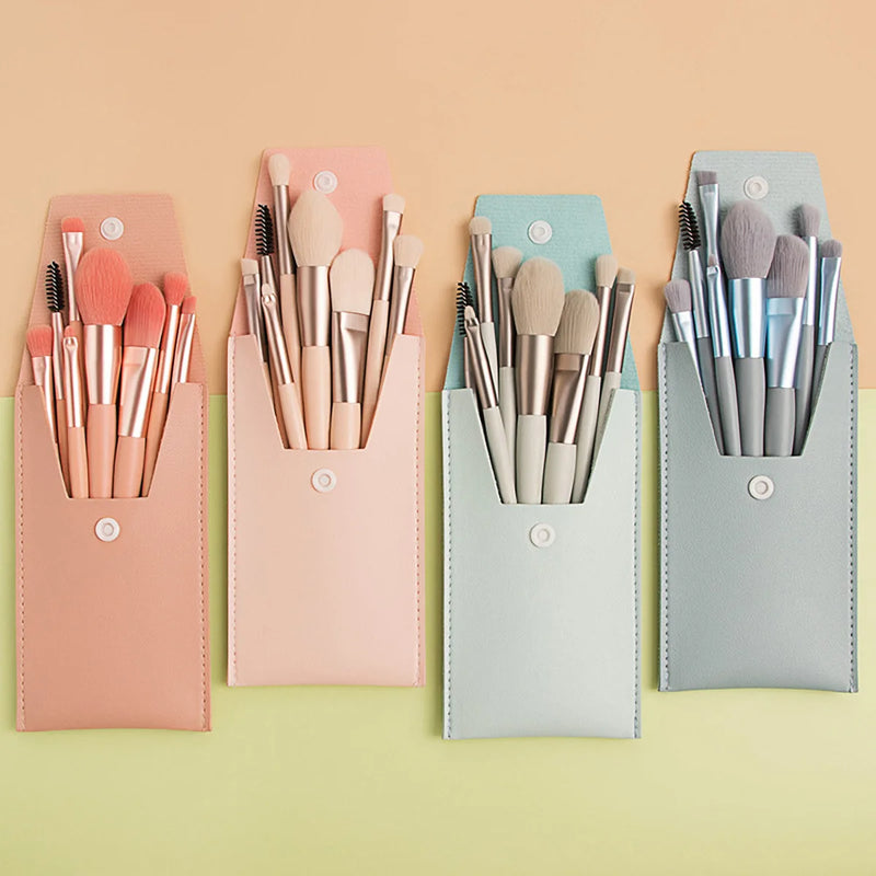 Pink Mini 8-Piece Makeup Brush Set with Portable Bag