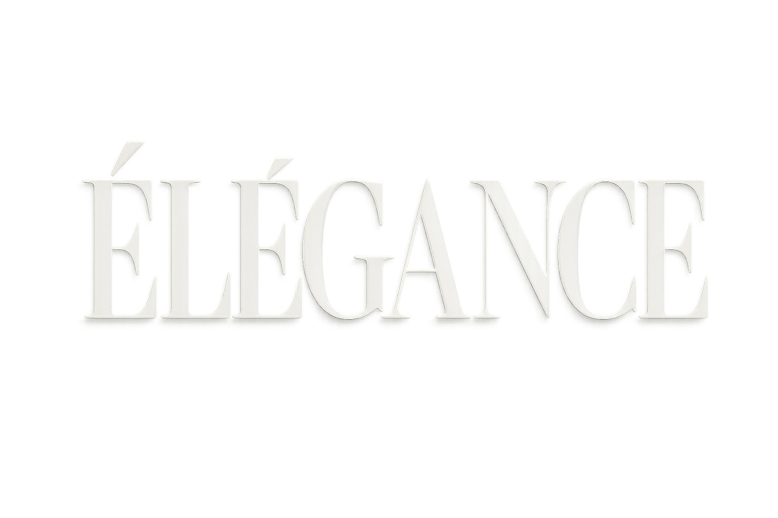 “Create a high-fashion editorial style logo for Élégance. Use a modern serif font with elegant curves and dramatic contrast (similar to Vogue/Didot). Text color: pure white (#FFFFFF). Background: pure white (#FFFFFF). Exclusive and glamorous