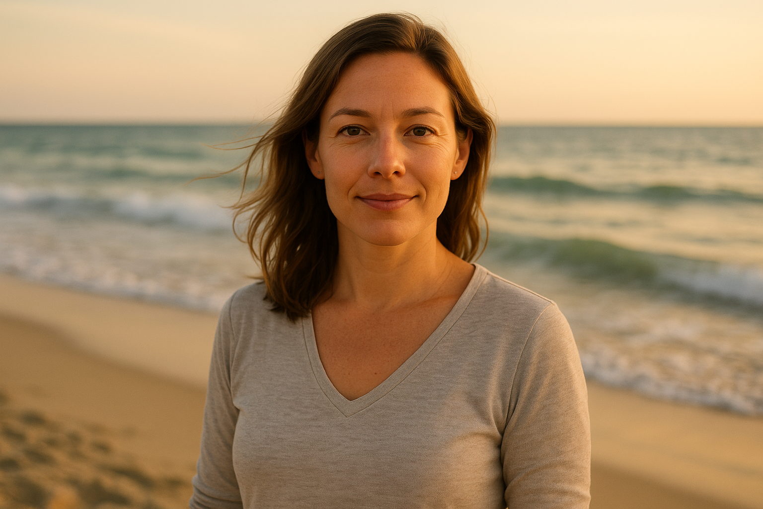 Faça uma foto de perfil de uma mulher na praia