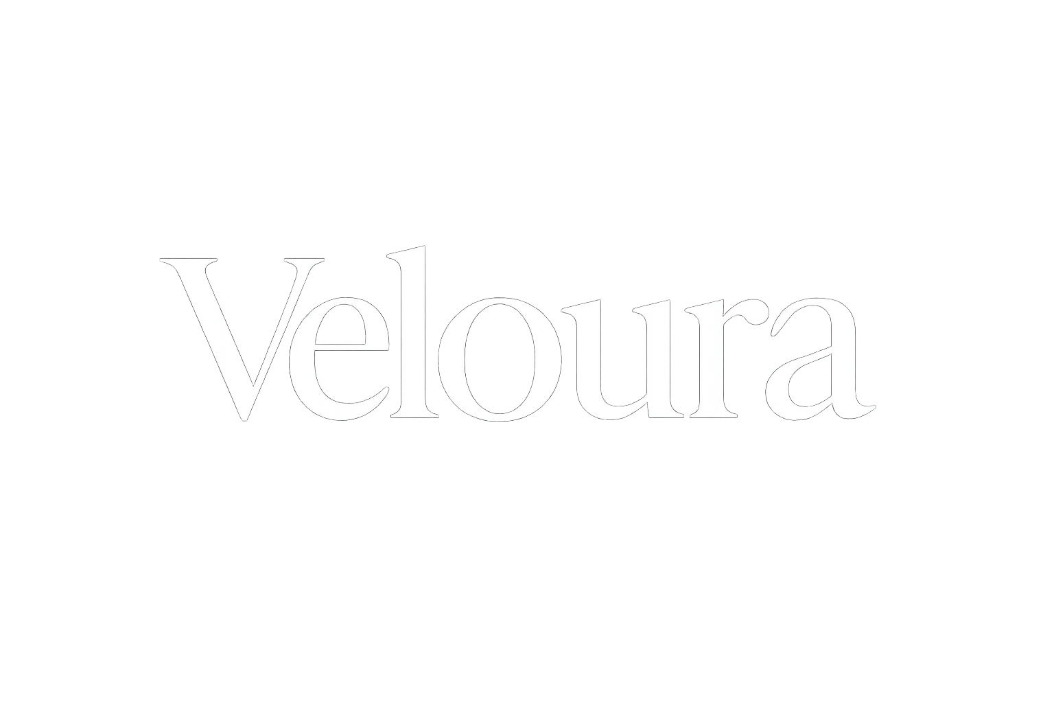 “Generate a luxury-inspired wordmark logo with the name Veloura. Use a bold modern serif font. Text color: pure white (#FFFFFF). Background: pure white (#FFFFFF). Minimal, elegant, high-end style